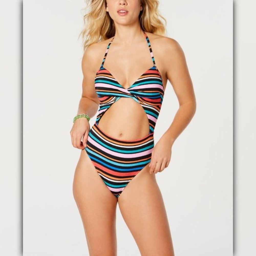 SUNDAZED Lucky Stripes Printed Twist One-Piece Swimsuit